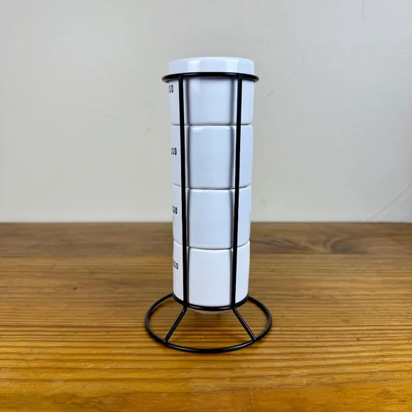 Stacking Espresso Cup Set with Stand | Modern White Ceramic Mugs - Picture 7 of 10